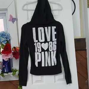 Y2K Vintage PINK Victoria's Secret LOVE 19🤍86 Black and White Hoodie Size S